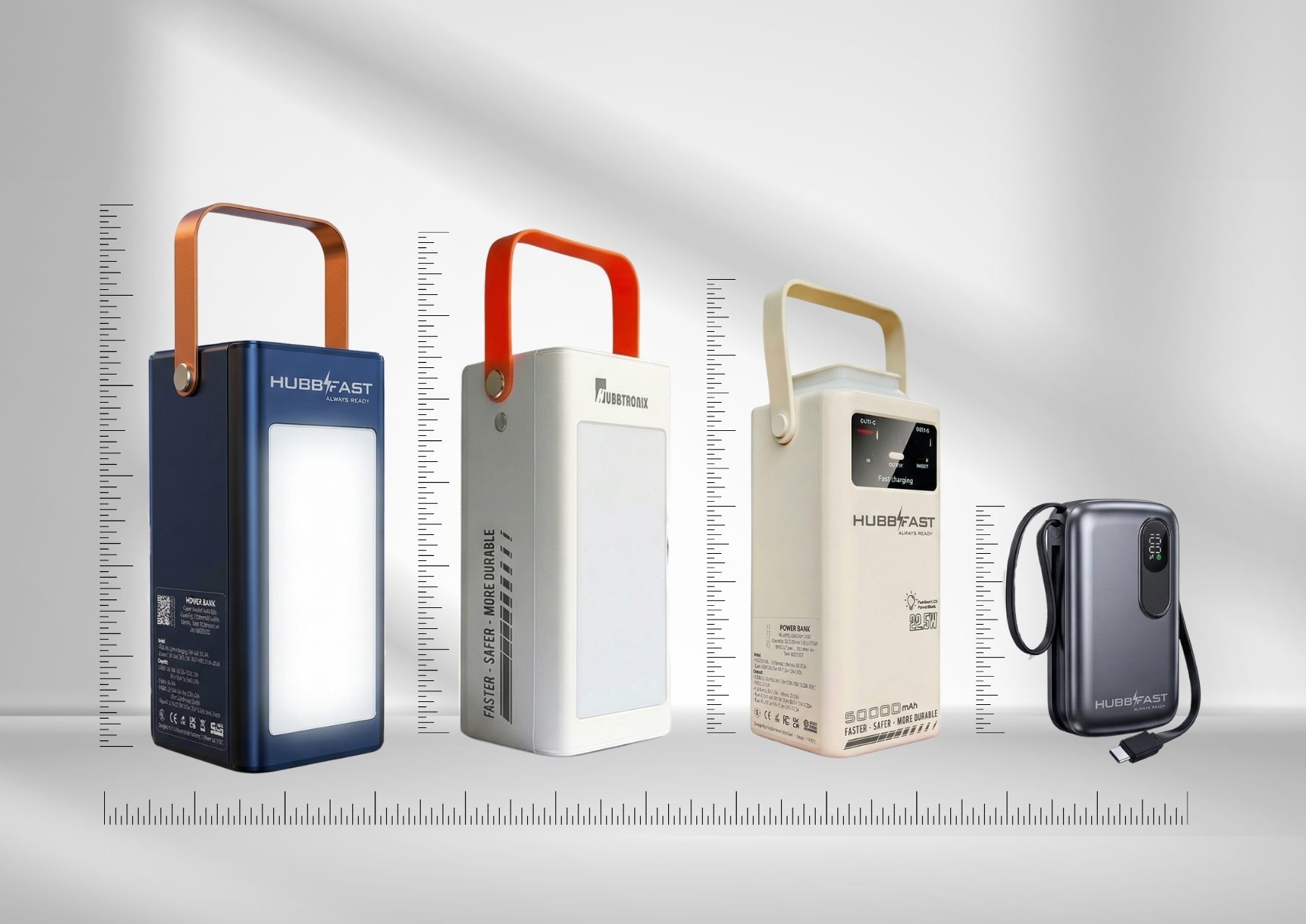 Top 4 mẫu sạc dự phòng HubbFast đáng mua nhất 2025 (Kèm bảng giá & Bảo hành) 3 So sánh kích thước thực tế giữa các dòng HubbFast.