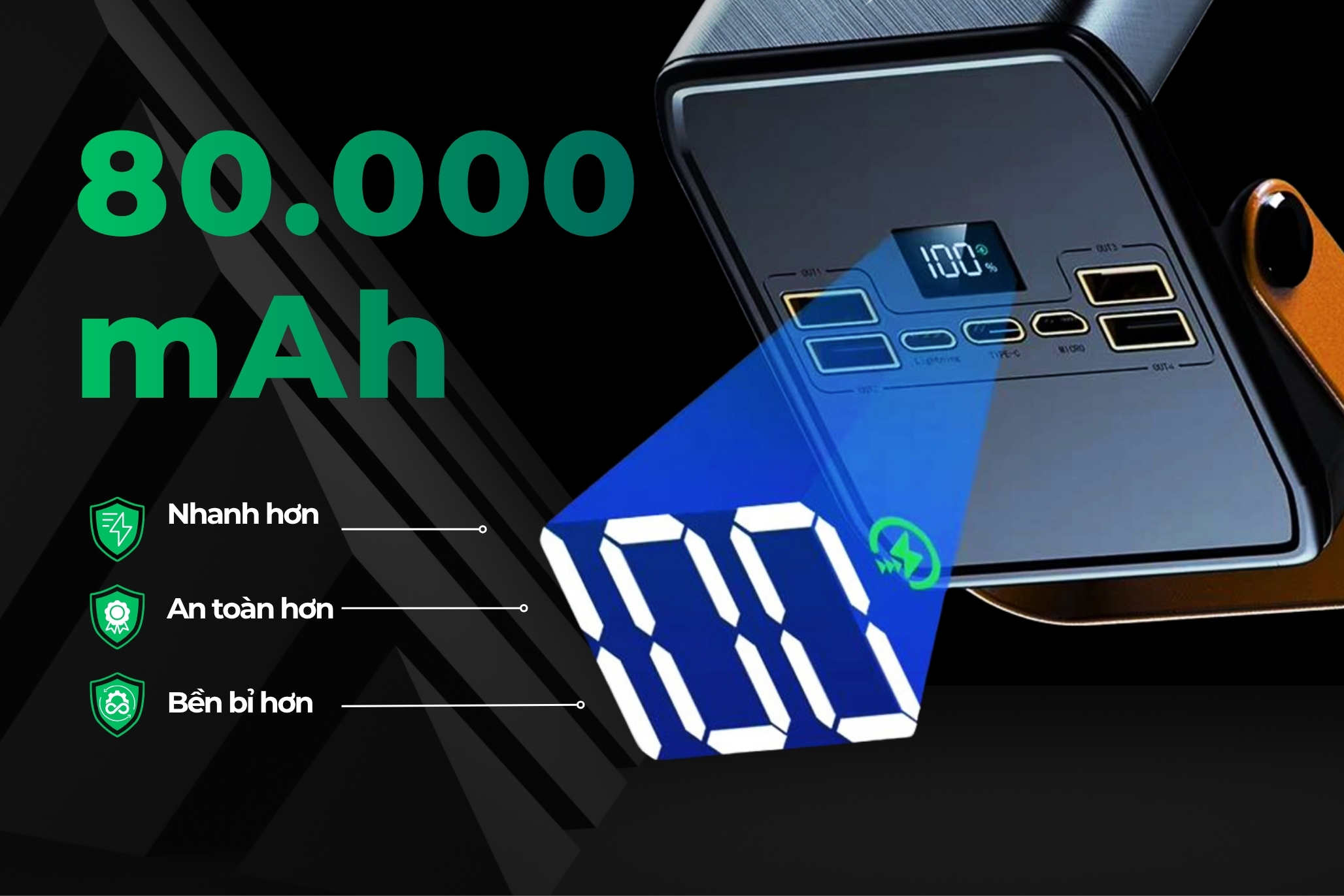 Review HubbFast PD100 80.000mAh: "Quái thú" hiệu năng cao, Giá mềm hơn bản Max 2 Trạm sạc dự phòng HubbFast PD100 dung lượng 80.000mAh chính hãng.