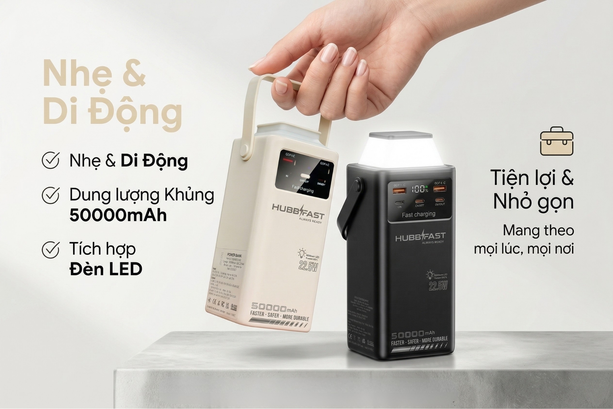 Đánh giá HubbFast PD60 50.000mAh: Thiết kế khối hộp nhỏ gọn, Bền bỉ vượt trội 1 Sạc dự phòng HubbFast PD60 dung lượng 50.000mAh thiết kế nhỏ gọn.