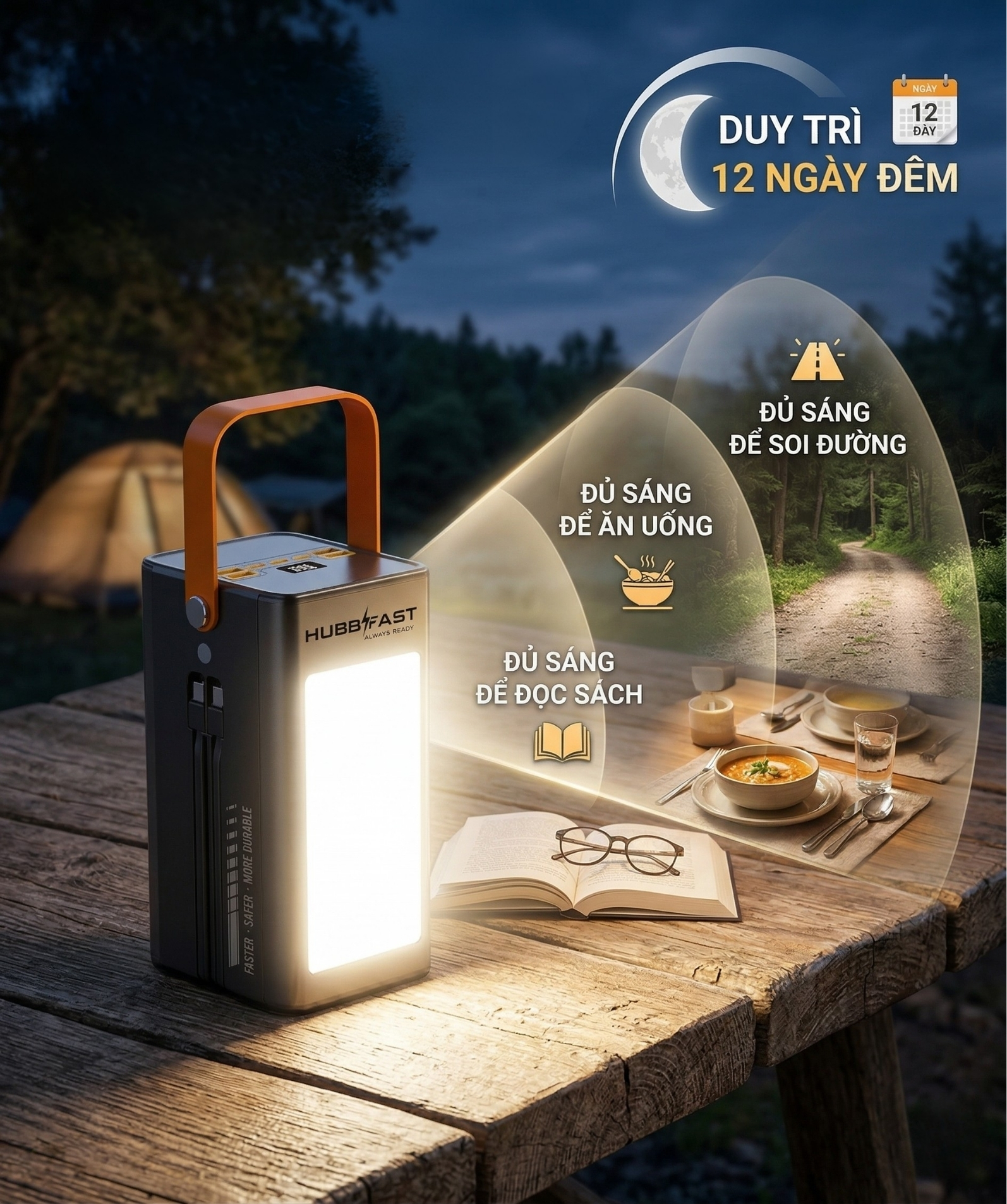 So sánh HubbFast PD100 Max (100k) vs PD100 (80k): Đâu là "Chân ái" năng lượng của bạn? 3 Đèn LED siêu sáng 12 ngày trên HubbFast PD100 Max.