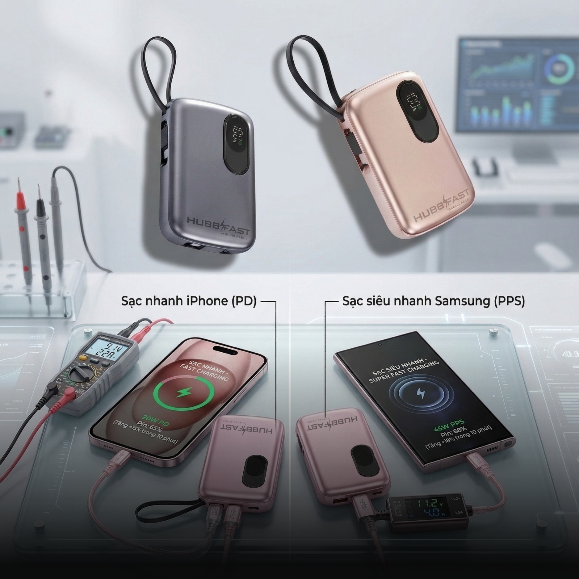 Công nghệ sạc nhanh 22.5W trên HubbFast: "Hồi sinh" pin điện thoại trong tích tắc 3 Test tốc độ sạc nhanh iPhone bằng sạc dự phòng HubbFast.