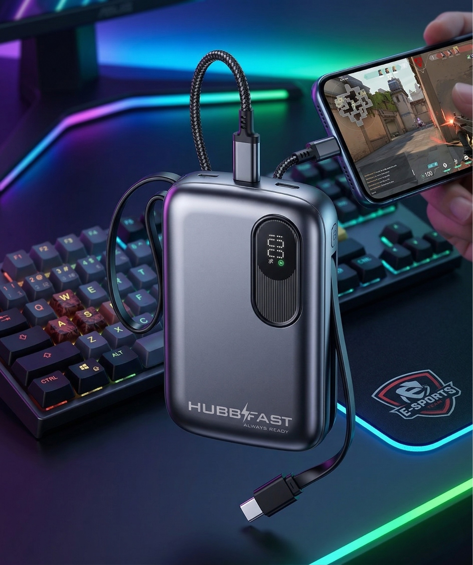 Game thủ Mobile leo rank: Tại sao cần HubbFast ECO21 có dây sẵn? 2 Game thủ vừa sạc vừa chơi game thoải mái với HubbFast ECO21.