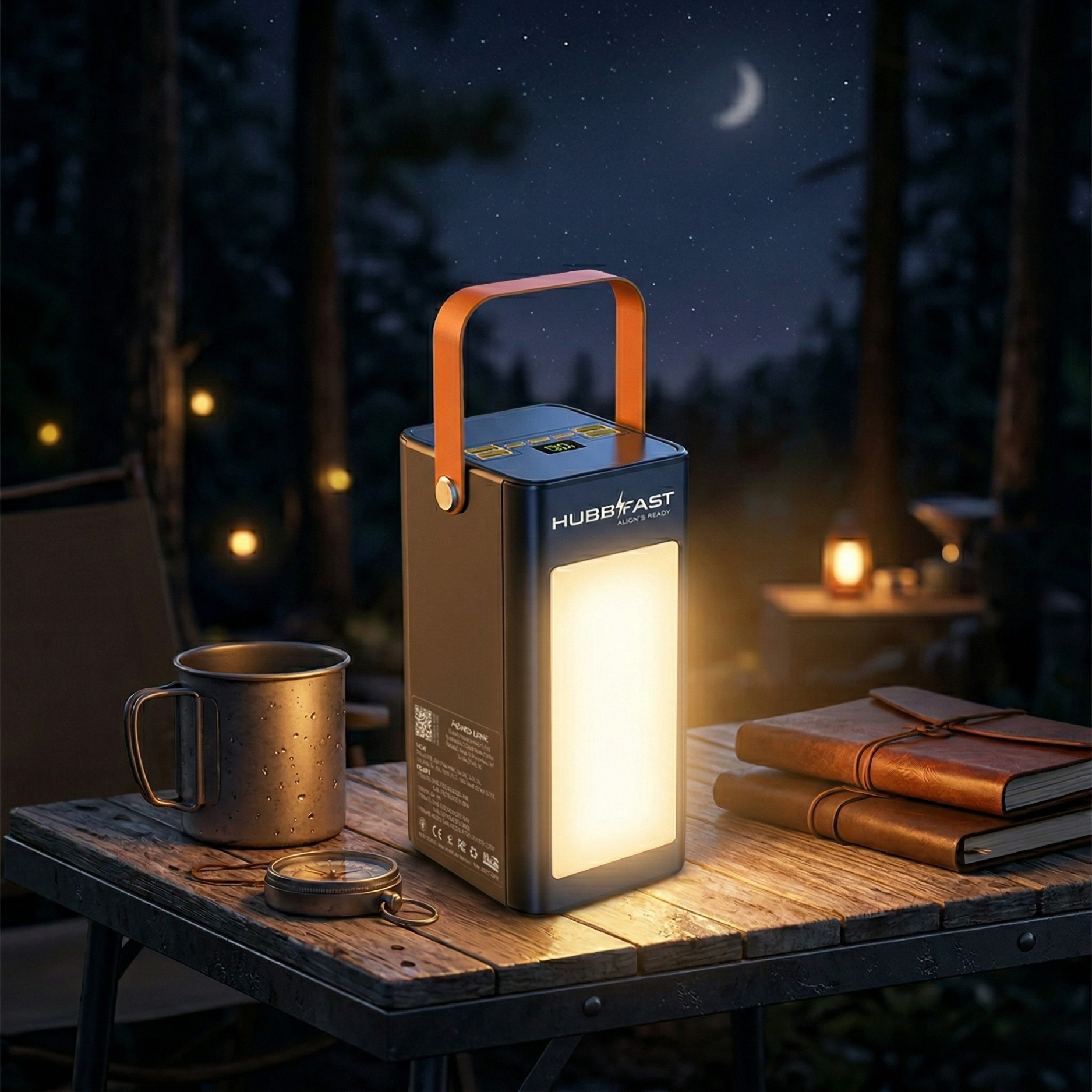 Bí kíp Camping "sang chảnh": Đừng quên Trạm sạc HubbFast PD100 Series 3 HubbFast PD100 làm nguồn điện lều trại và đèn chiếu sáng ban đêm.