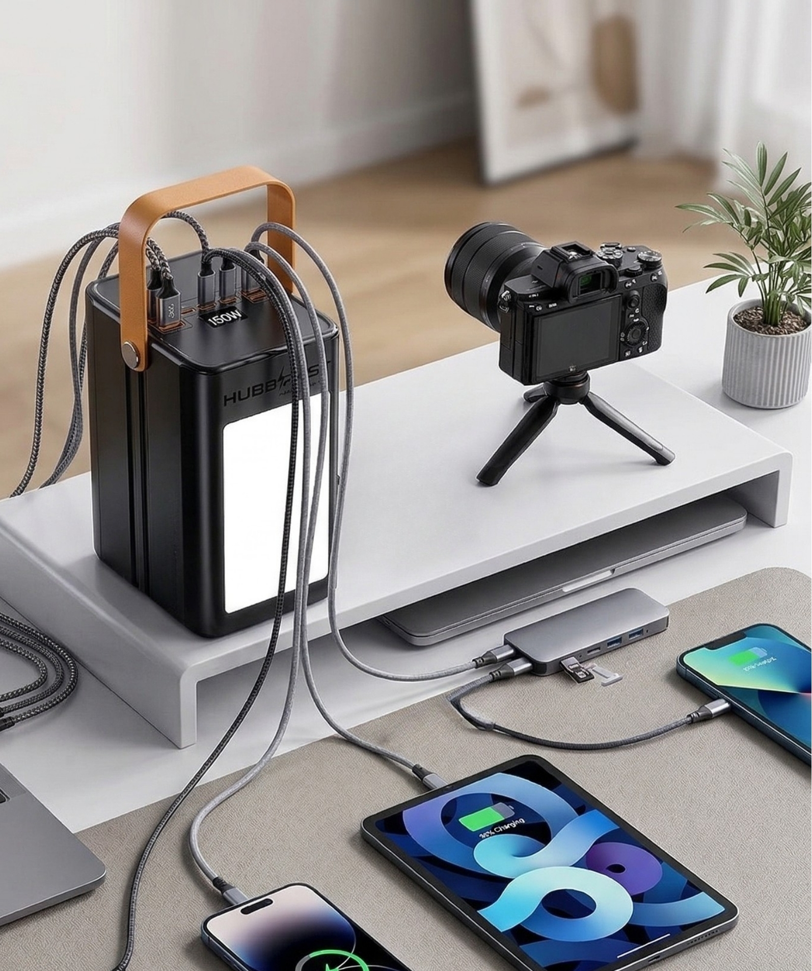 Đánh giá Trạm sạc HubbFast PD100 Max 100.000mAh: "Nhà máy điện" di động, Đèn sáng 12 ngày 2 Trạm sạc HubbFast PD100 Max 100.000mAh chính hãng sạc được 7 thiết bị.