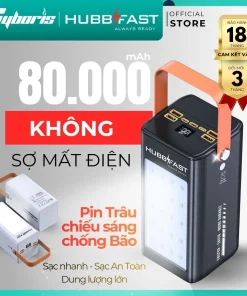 Pin dự phòng Chống Bão,dung lượng 80000mAh HubbFast PD100. Sạc siêu nhanh 22.5W- Hổ trợ sạc nhanh - Đèn siêu sáng - Chống bão