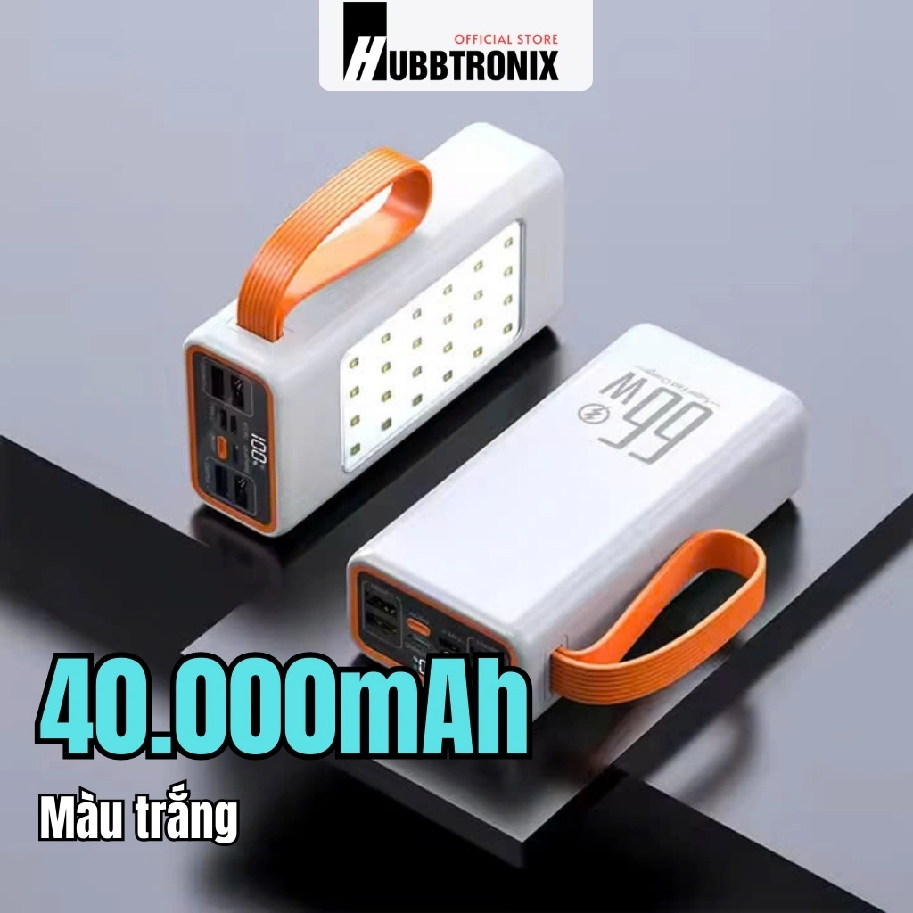 HUBBFAST PD41 - 40.000mAh 7 Sạc dự phòng HubbFast-PD41 40.000mAh công suất 66W tích hợp đèn LED chiếu sáng khẩn cấp diện rộng