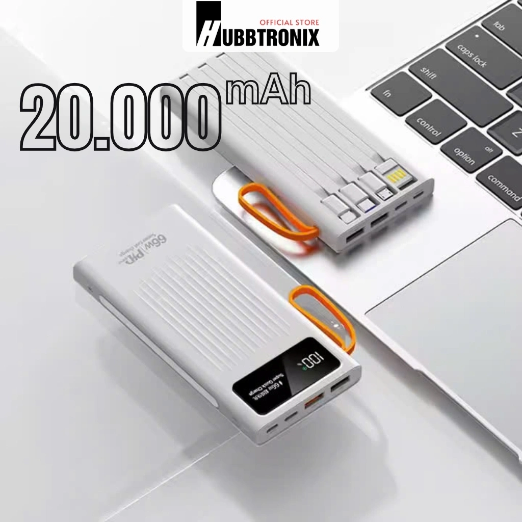 HUBBFAST PD23 - 20.000mAh 8 Pin sạc dự phòng HubbFast PD23 20.000mAh công suất 66W tích hợp dây sạc và đèn LED chiếu sáng