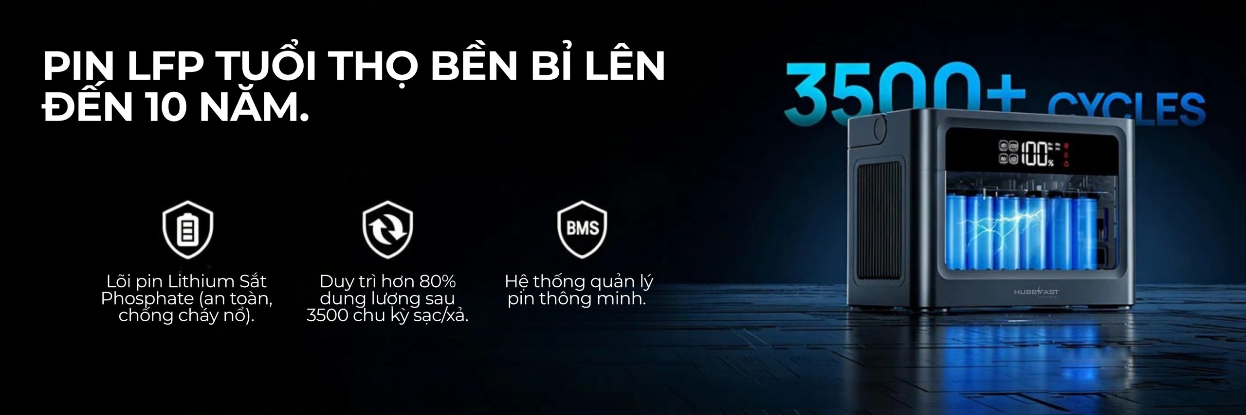 HUBBFAST 1500W - 1152Wh 18 hubbfast pin lfp tuoi tho ben bi len den 10 nam.jpg scaled