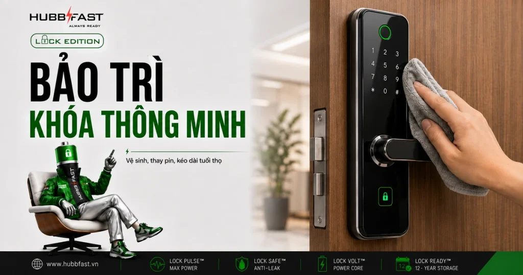 Bảo trì khóa cửa thông minh: vệ sinh, thay pin | HubbFast Lock Edition – Pin kiềm Alkaline cho khóa thông minh
