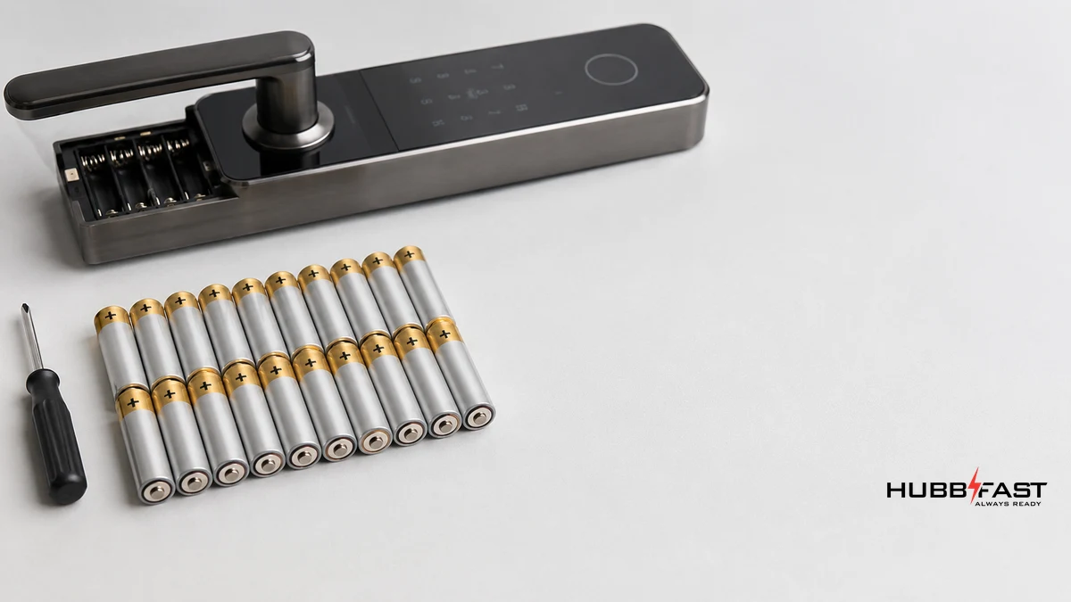 Chuẩn bị pin AA và dụng cụ để thay pin cho nhiều khóa thông minh | HubbFast Lock Edition – Pin kiềm Alkaline cho khóa thông minh
