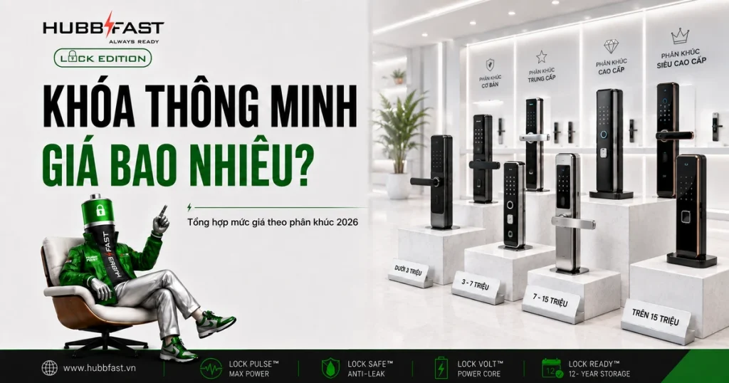 Khóa cửa thông minh giá bao nhiêu - tổng hợp mức giá 2026 | HubbFast Lock Edition – Pin kiềm Alkaline cho khóa thông minh