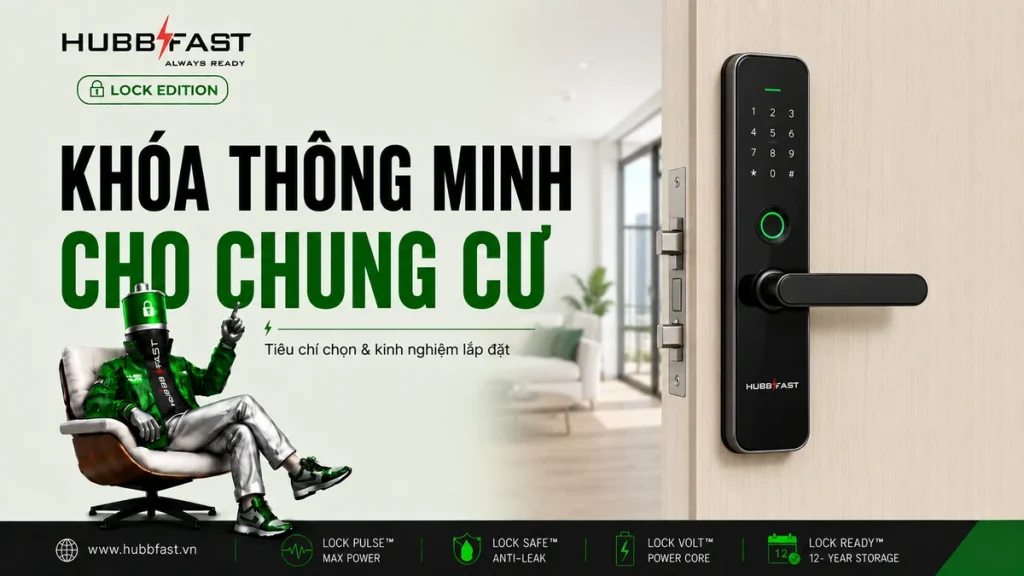 Khóa thông minh cho chung cư - tiêu chí chọn và lắp đặt | HubbFast Lock Edition – Pin kiềm Alkaline cho khóa thông minh