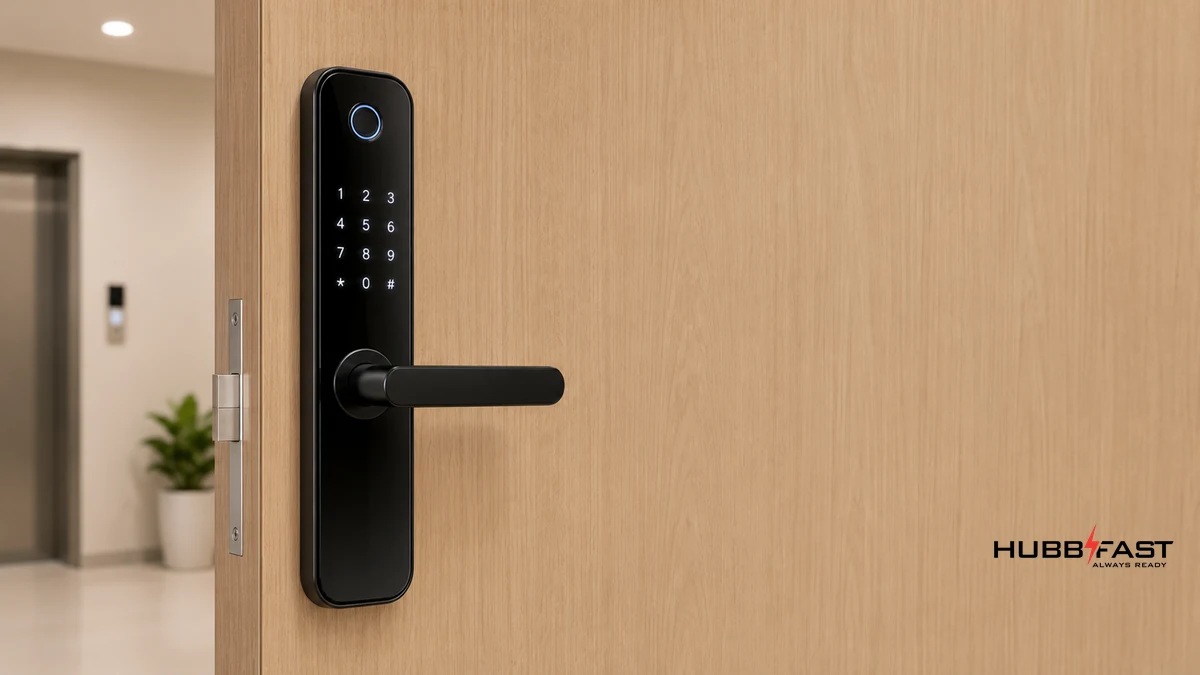 Khóa cửa thông minh lắp trên cửa căn hộ chung cư | HubbFast Lock Edition – Pin kiềm Alkaline cho khóa thông minh