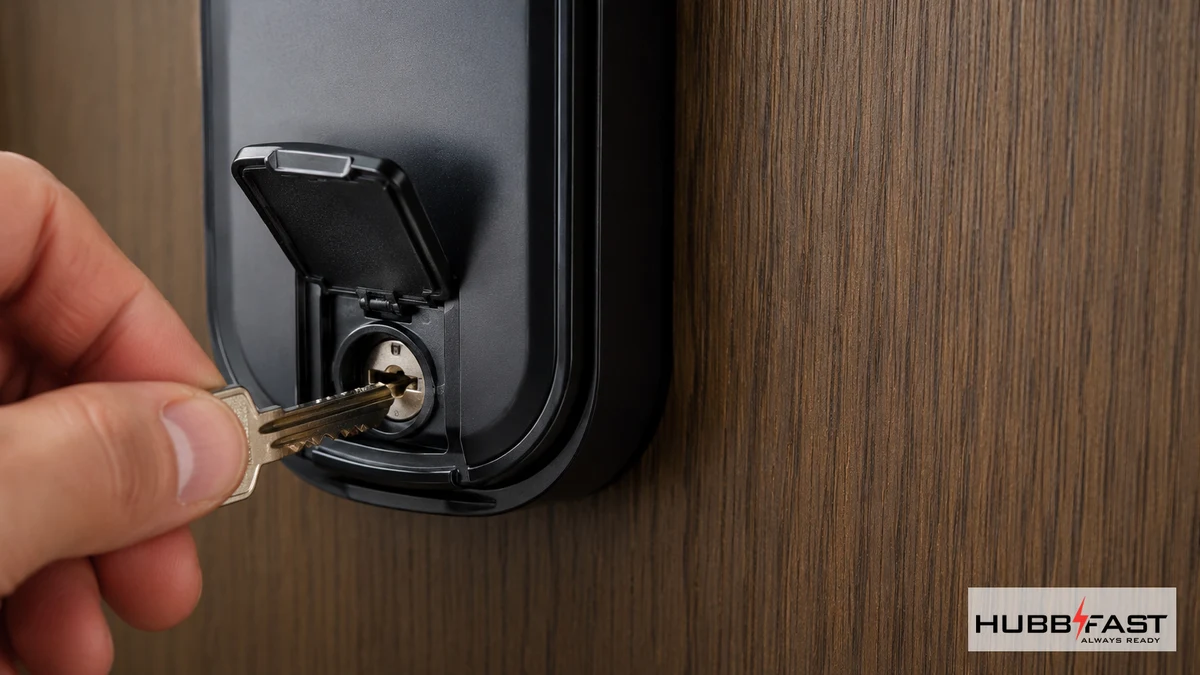 Mở khóa thông minh hết pin bằng chìa cơ khí dự phòng qua ổ khóa ẩn | HubbFast Lock Edition – Pin kiềm Alkaline cho khóa thông minh