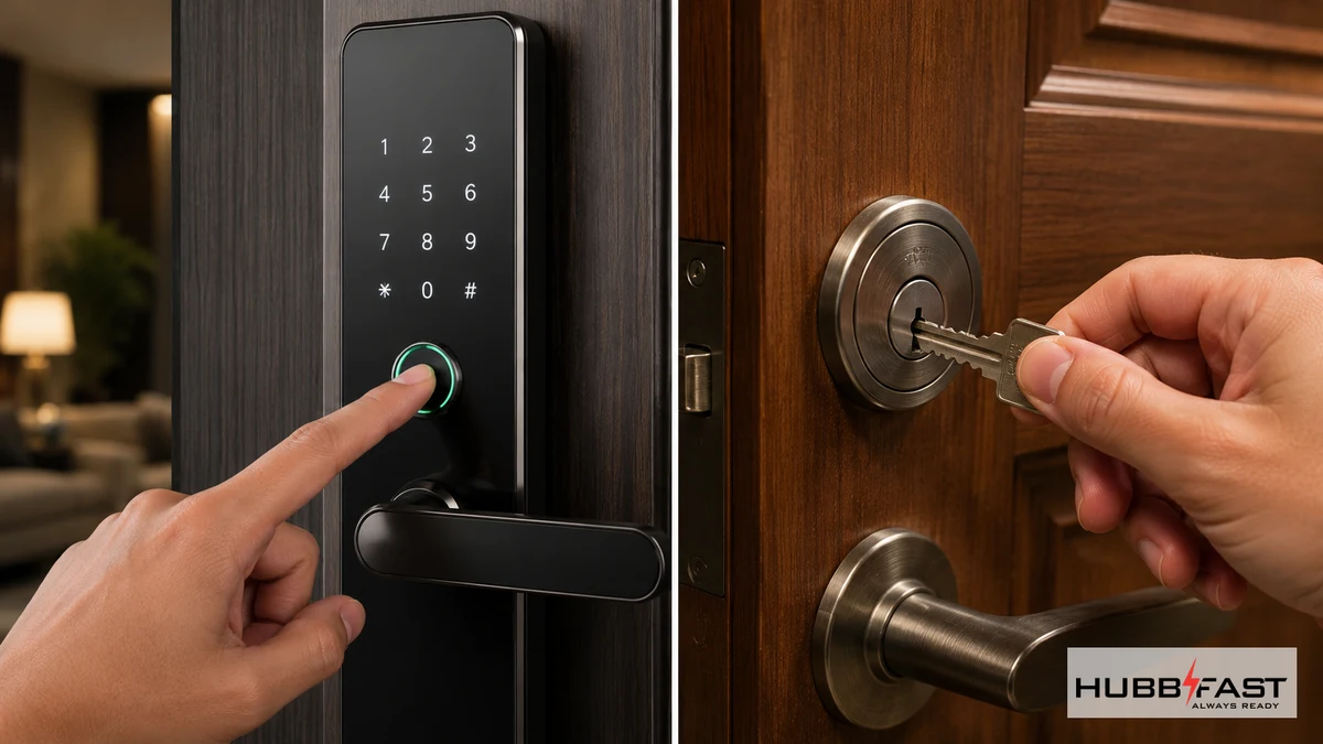 Mở khóa thông minh bằng vân tay so với dùng chìa cơ khí truyền thống | HubbFast Lock Edition – Pin kiềm Alkaline cho khóa thông minh