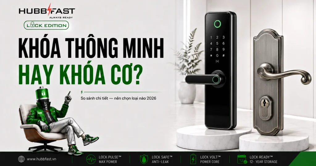 So sánh khóa thông minh và khóa cơ - nên chọn loại nào 2026 | HubbFast Lock Edition – Pin kiềm Alkaline cho khóa thông minh