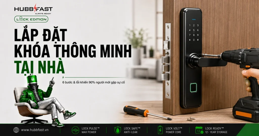 Lắp Đặt Khóa Cửa Thông Minh Tại Nhà: 6 Bước Và Lỗi Khiến 90% Người Mới Gặp Sự Cố 1 Lắp đặt khóa cửa thông minh tại nhà - 6 bước | HubbFast Lock Edition – Pin kiềm Alkaline cho khóa thông minh