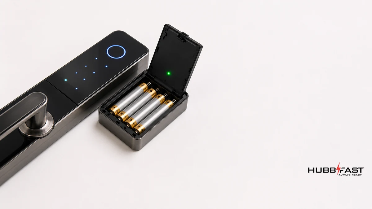 Pin Lock Edition được lắp vào khoang pin và kiểm tra sau khi thay | HubbFast Lock Edition – Pin kiềm Alkaline cho khóa thông minh