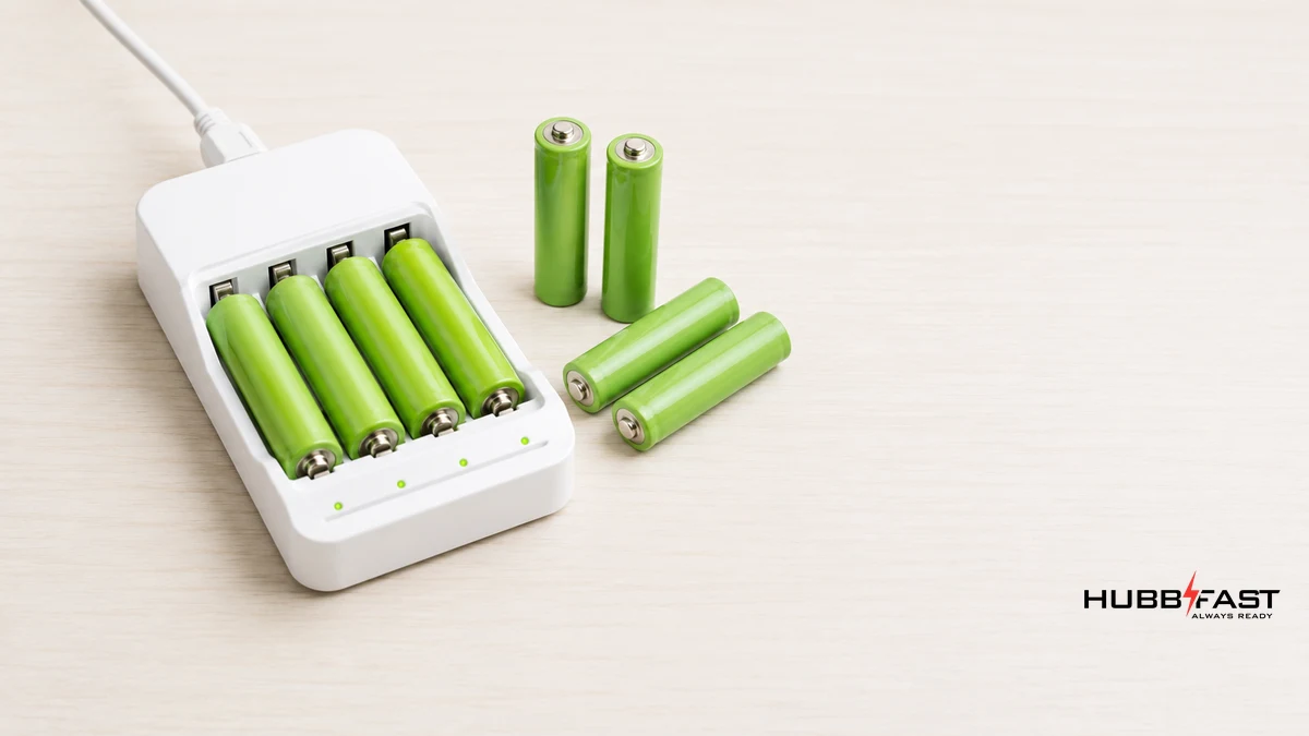 Pin Sạc vs Pin Alkaline: Cái Nào Tốt Hơn? So Sánh Chi Tiết 2026 3 Bộ sạc pin và pin sạc NiMH minh họa bài toán chi phí sử dụng lâu dài | HubbFast Premium – Pin kiềm Alkaline