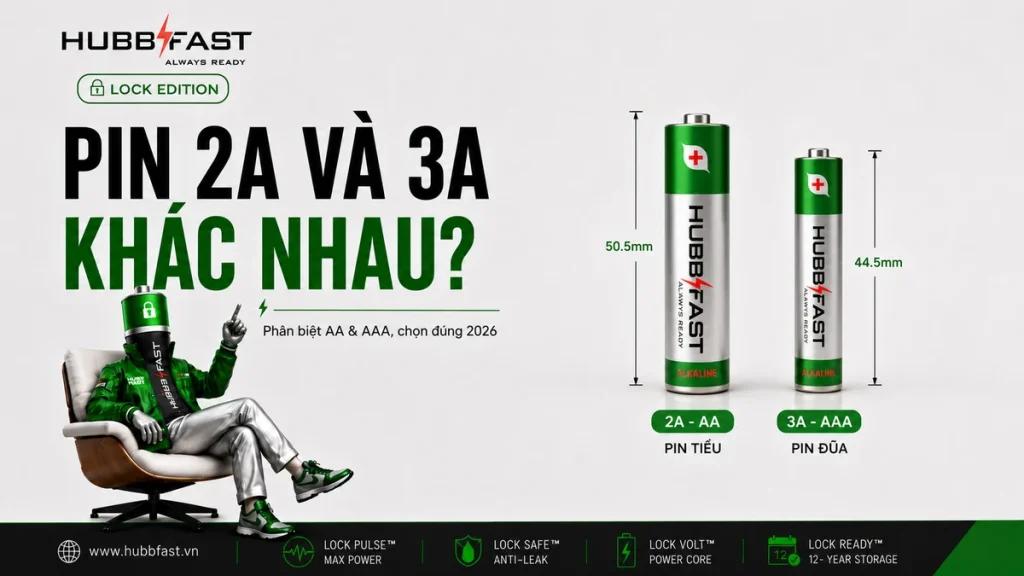 Pin 2A Và Pin 3A Khác Nhau Thế Nào? Cách Chọn Đúng 2026 1 Pin 2A và 3A khác nhau thế nào - phân biệt AA AAA | HubbFast Premium – Pin kiềm Alkaline