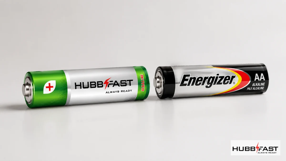 Pin AA Energizer vs HubbFast Premium: Thử Nghiệm Thực Tế 2026 2 Pin AA Energizer và HubbFast Premium đặt cạnh nhau để so sánh