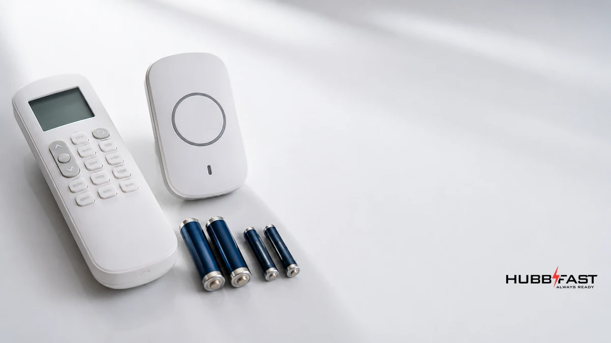 Chọn Pin Cho Điều Hòa Remote Và Chuông Cửa: Sai Lầm Phổ Biến Nhất 2 Remote điều hòa và chuông cửa không dây cùng vài viên pin AA | HubbFast Premium – Pin kiềm Alkaline