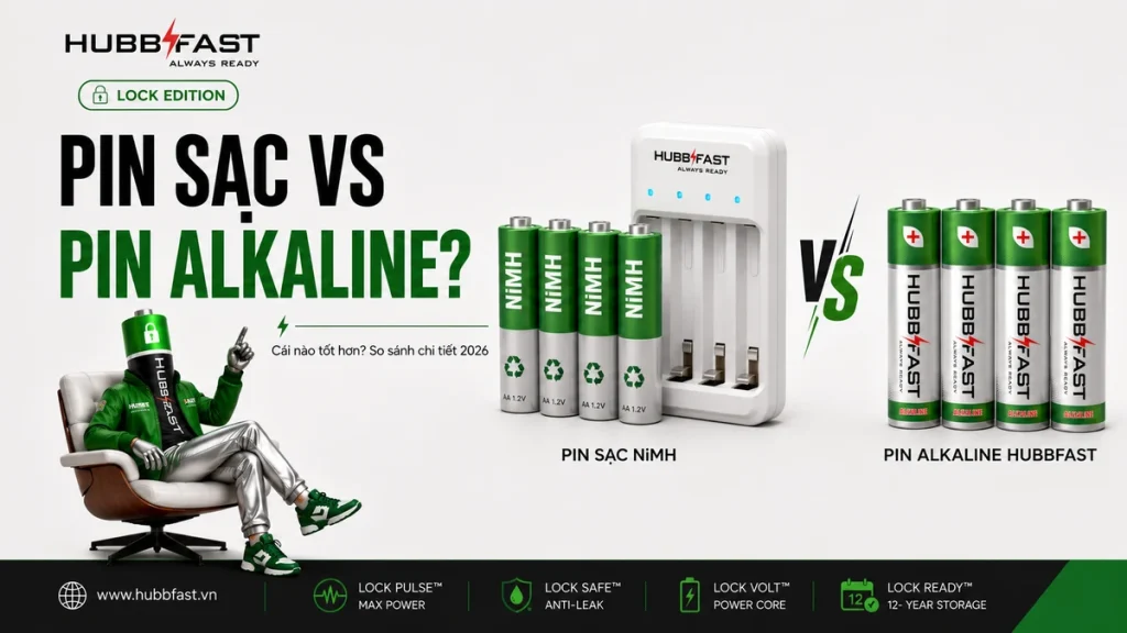 Pin Sạc vs Pin Alkaline: Cái Nào Tốt Hơn? So Sánh Chi Tiết 2026 1 Pin sạc vs pin Alkaline - so sánh cái nào tốt hơn 2026 | HubbFast