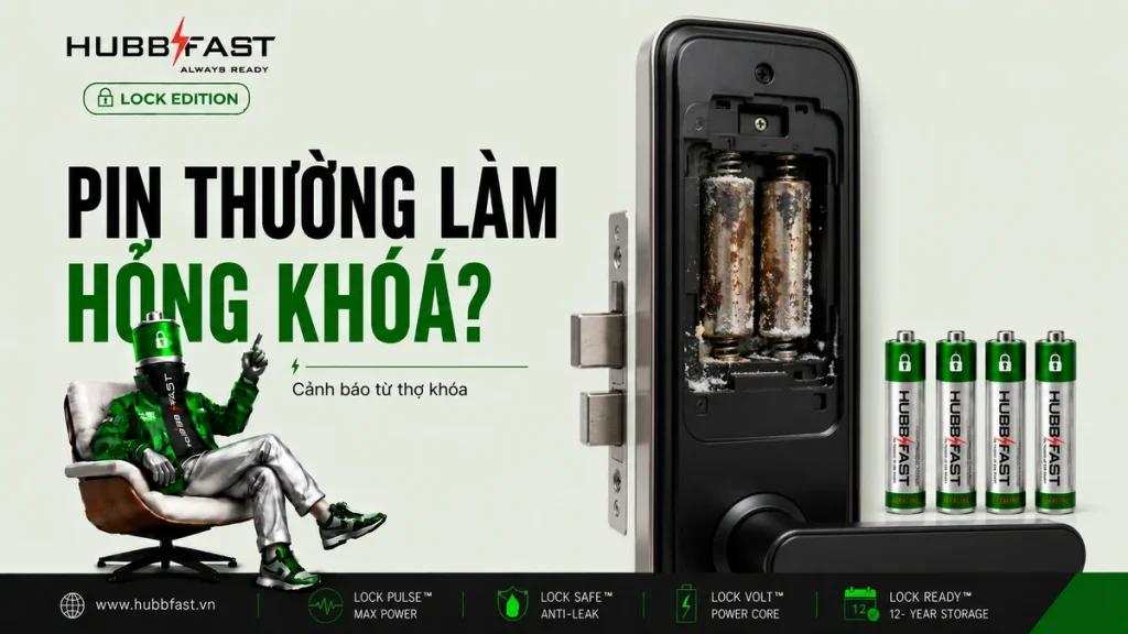 Tại sao pin thường làm hỏng khóa thông minh | HubbFast Lock Edition – Pin kiềm Alkaline cho khóa thông minh