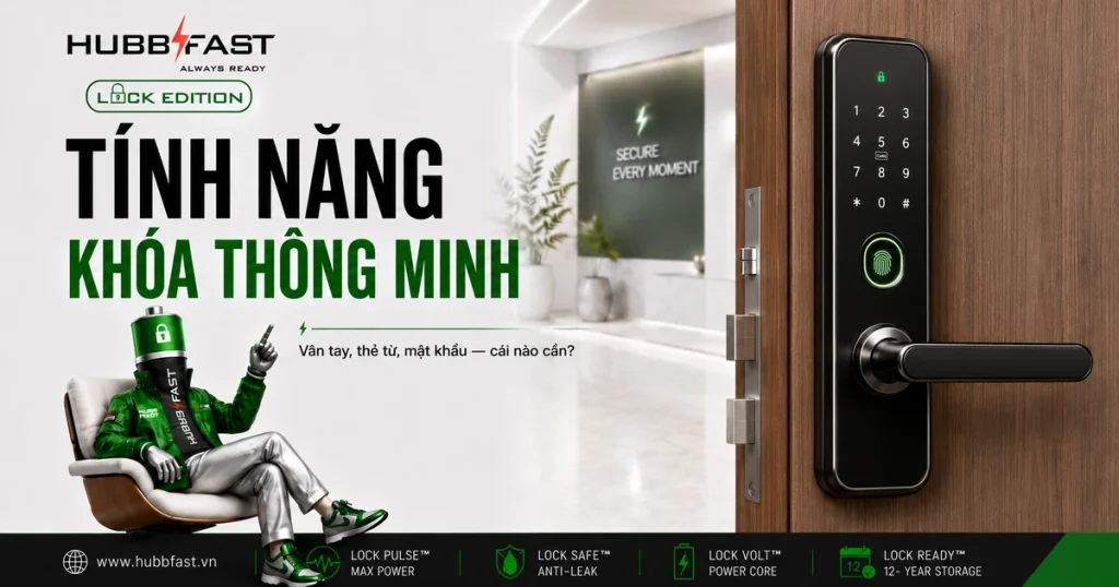 Tính năng khóa thông minh: vân tay, thẻ từ, mật khẩu | HubbFast Lock Edition – Pin kiềm Alkaline cho khóa thông minh