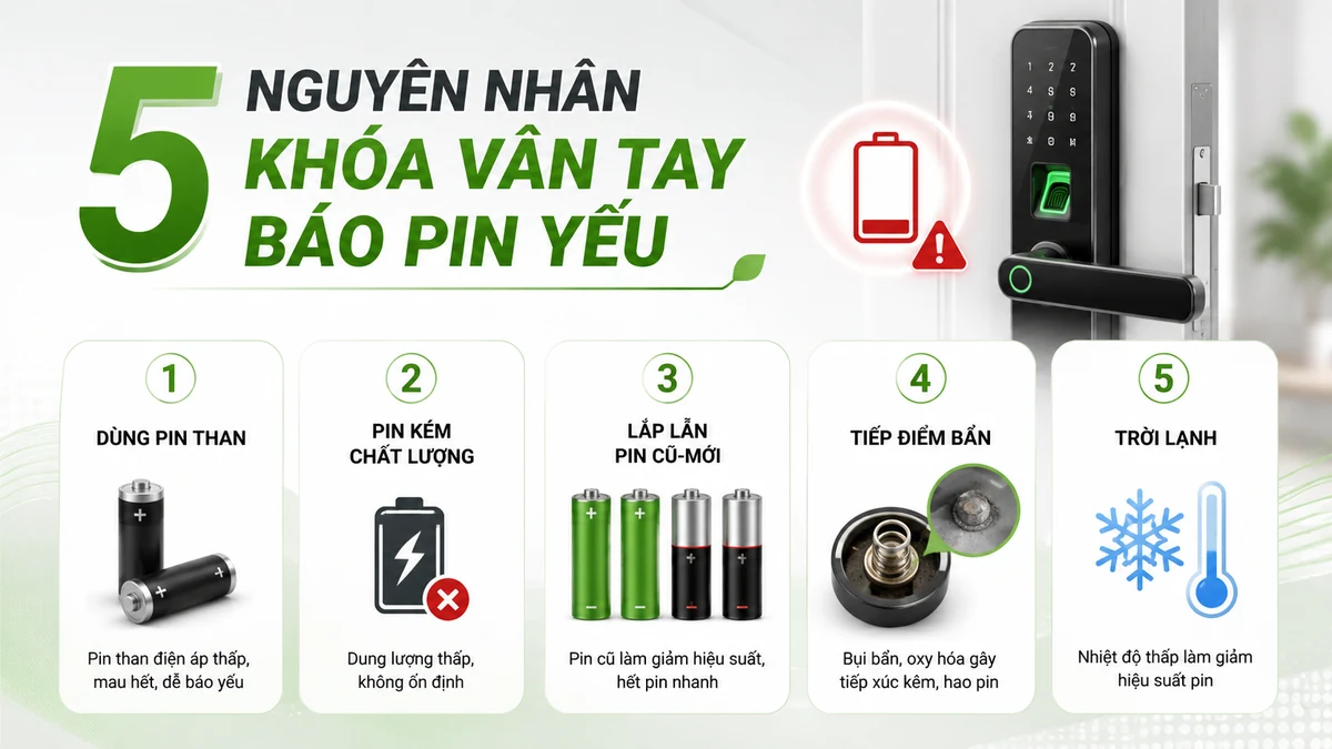 5 nguyên nhân khóa vân tay báo pin yếu