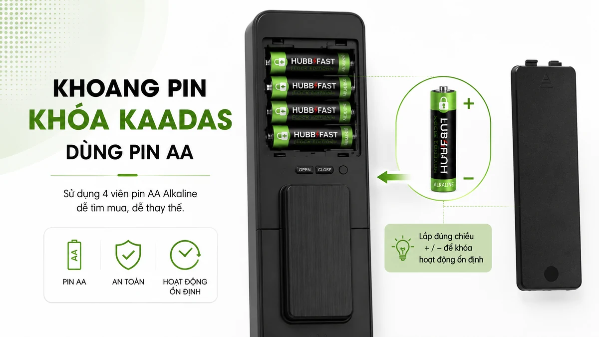 Khoang pin khóa Kaadas dùng pin AA HubbFast Lock Edition