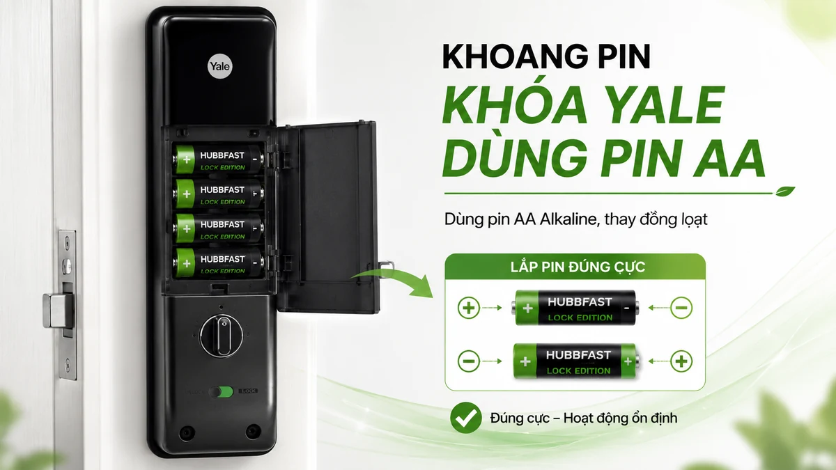 Khoang pin khóa Yale dùng pin AA HubbFast Lock Edition
