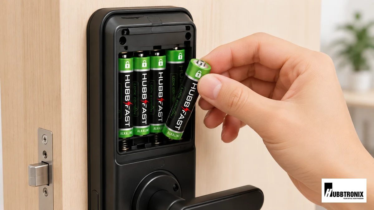 Thay pin AA HubbFast Lock Edition cho khóa cửa thông minh