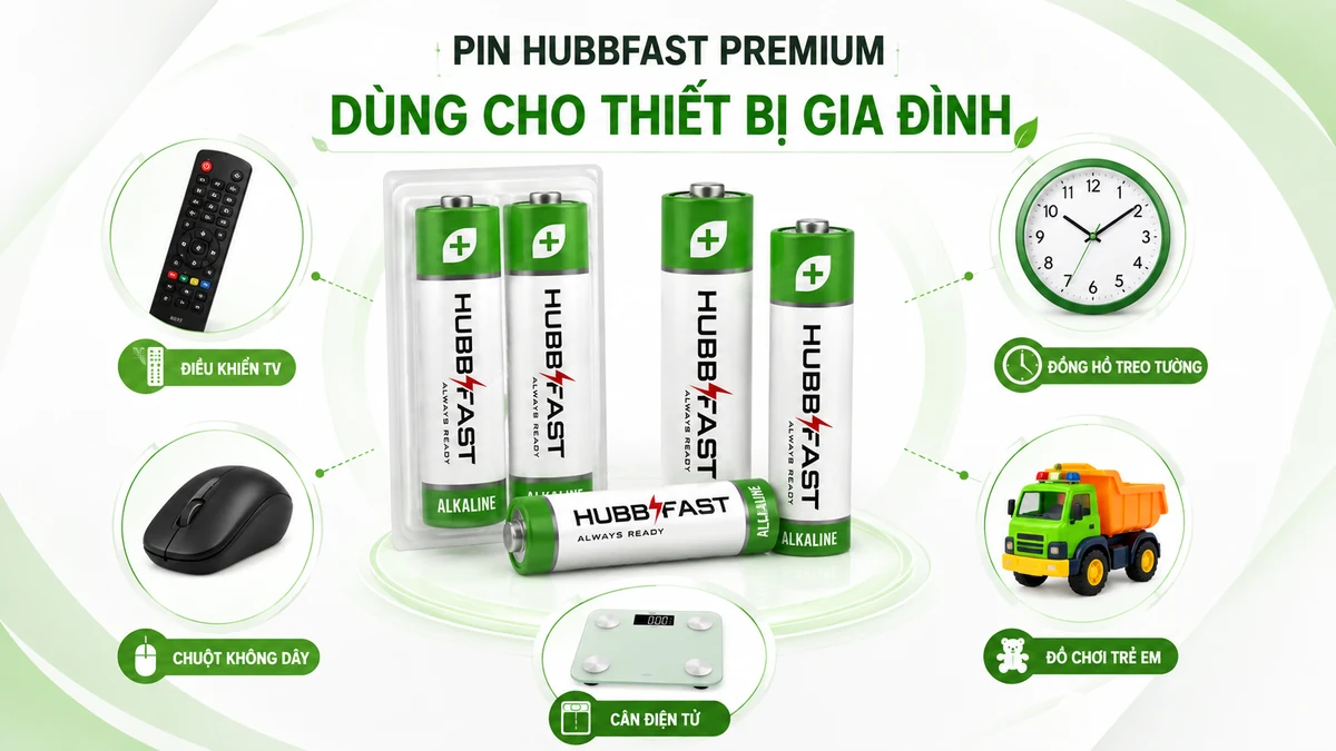 Pin AA AAA HubbFast Premium dùng cho thiết bị gia đình remote chuột đồng hồ đồ chơi