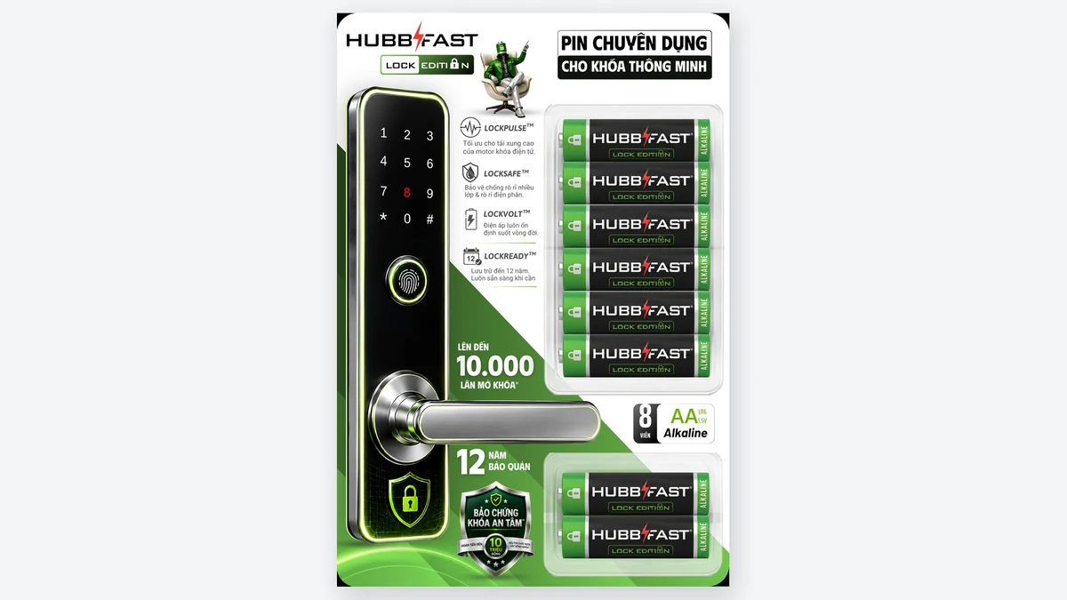 Vỉ pin HubbFast Lock Edition đóng gói chính hãng dự phòng cho khóa