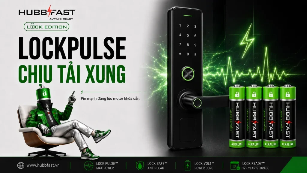 LOCKPULSE™ Là Gì? Công Nghệ Pin Chịu Tải Xung Cho Khóa Thông Minh 1 Công nghệ LOCKPULSE pin khóa thông minh HubbFast Lock Edition
