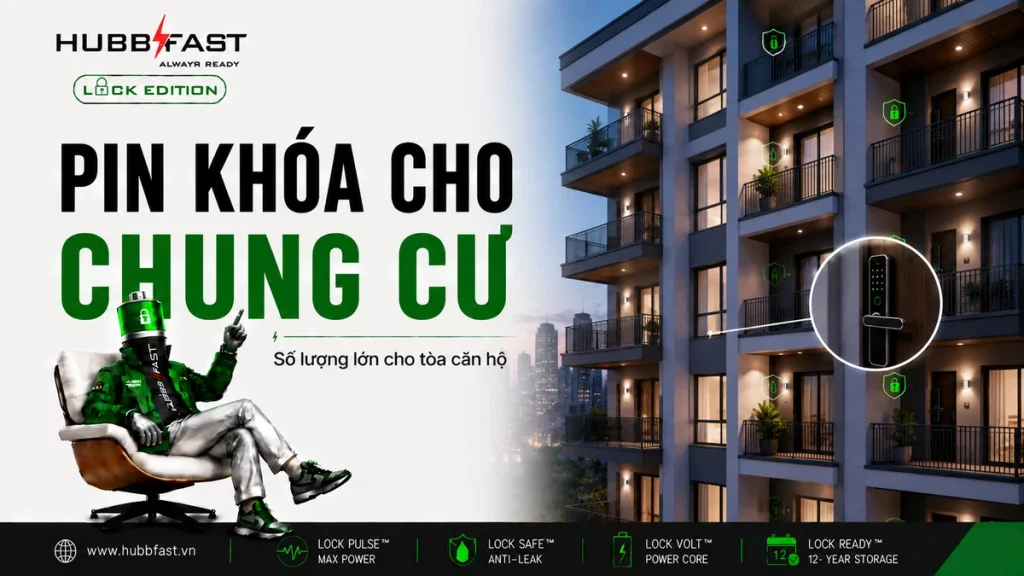 Chung Cư Thông Minh Và Bài Toán Pin Khóa: Khi Nào Cần Mua Số Lượng Lớn? 1 Ảnh bìa Pin khóa số lượng lớn cho chung cư thông minh | HubbFast Lock Edition – Pin kiềm Alkaline cho khóa thông minh