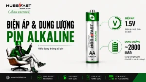 Dien ap va dung luong pin Alkaline HubbFast Premium 1.5V 2800mAh