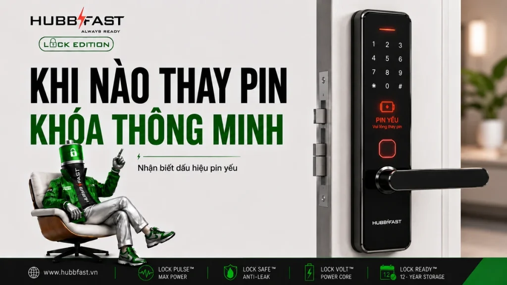 Khi Nào Cần Thay Pin Khóa Thông Minh? Dấu Hiệu Nhận Biết Và Cách Xử Lý 1 Ảnh bìa Khi nào thay pin khóa cửa thông minh | HubbFast Lock Edition – Pin kiềm Alkaline cho khóa thông minh