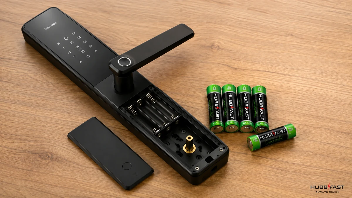 Hồ Sơ Khóa Kaadas: Pin Nào Phù Hợp Và Cách Bảo Dưỡng Đúng 3 Khoang pin khóa Kaadas và pin HubbFast Lock Edition thay thế