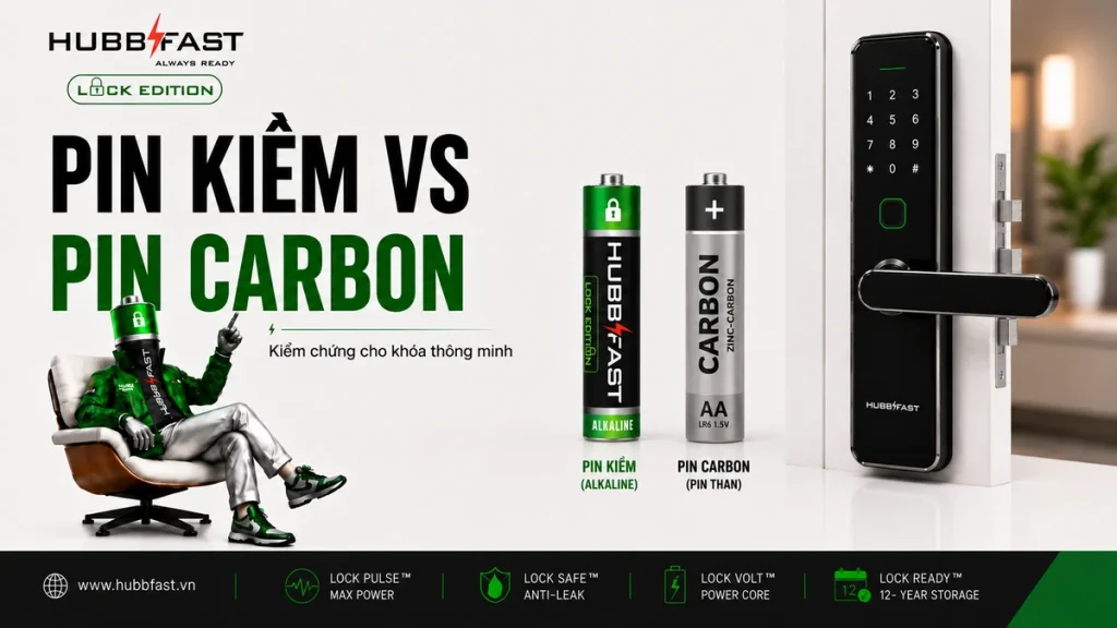 Kiểm Chứng Khoa Học: Pin Kiềm Có Thật Sự Tốt Hơn Pin Carbon Cho Khóa Thông Minh? 1 Kiểm chứng pin kiềm HubbFast Lock Edition vs pin carbon cho khóa thông minh