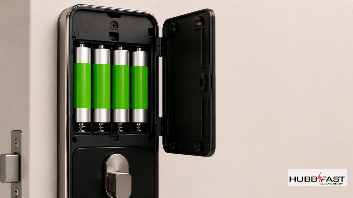 Kiểm tra khoang pin khóa Philips để xác định loại pin | HubbFast Lock Edition – Pin kiềm Alkaline cho khóa thông minh