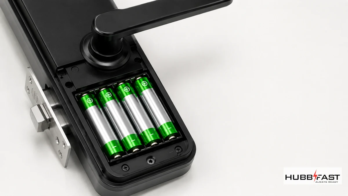 Lắp 4 viên pin AA đúng chiều cực vào khóa VICKINI | HubbFast Lock Edition – Pin kiềm Alkaline cho khóa thông minh