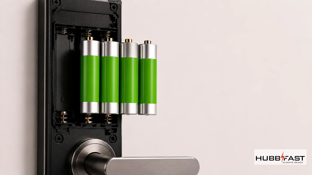 Lắp pin AA vào khoang pin khóa AKIA | HubbFast Lock Edition – Pin kiềm Alkaline cho khóa thông minh