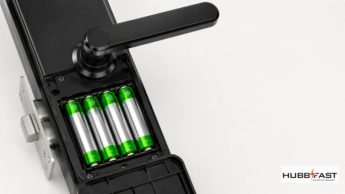 Lắp pin AA vào khoang pin khóa HomeKit | HubbFast Lock Edition – Pin kiềm Alkaline cho khóa thông minh