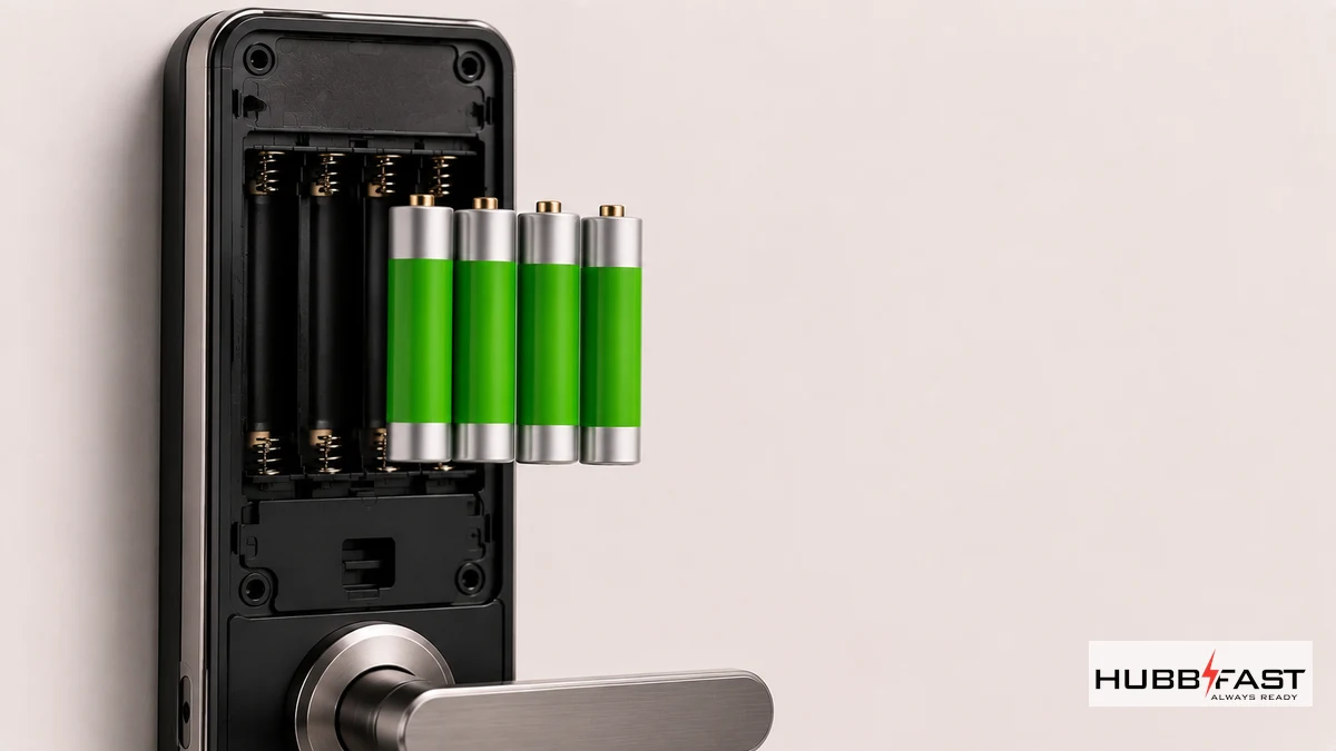 Lắp bộ pin kiềm AA chuyên dụng chống rò rỉ cho khóa Hitachi | HubbFast Lock Edition – Pin kiềm Alkaline cho khóa thông minh