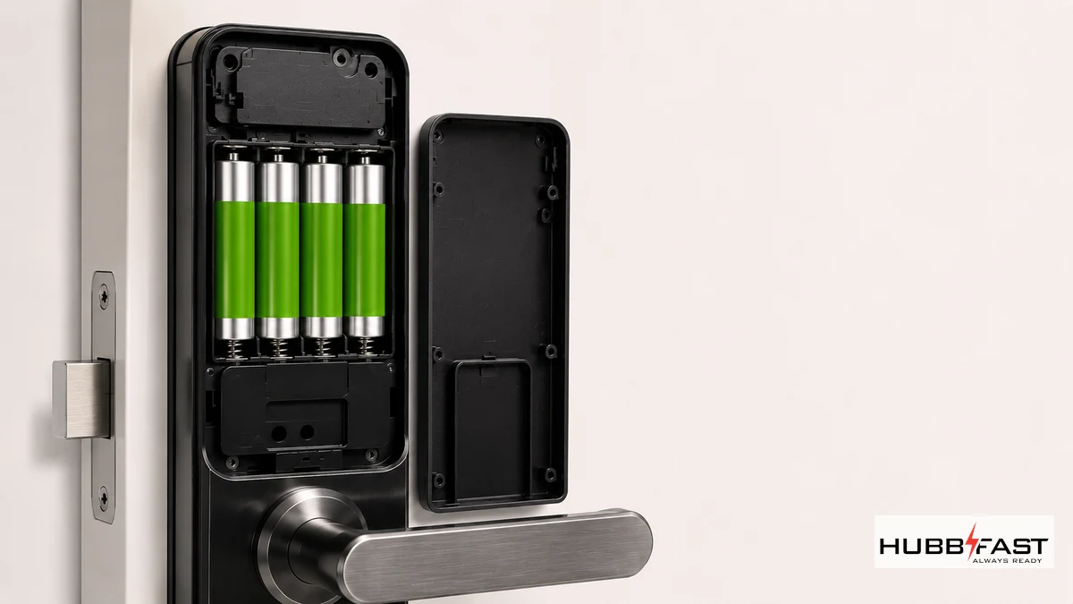 Lắp bộ pin kiềm AA chuyên dụng vào khoang pin khóa Viet Depot | HubbFast Lock Edition – Pin kiềm Alkaline cho khóa thông minh