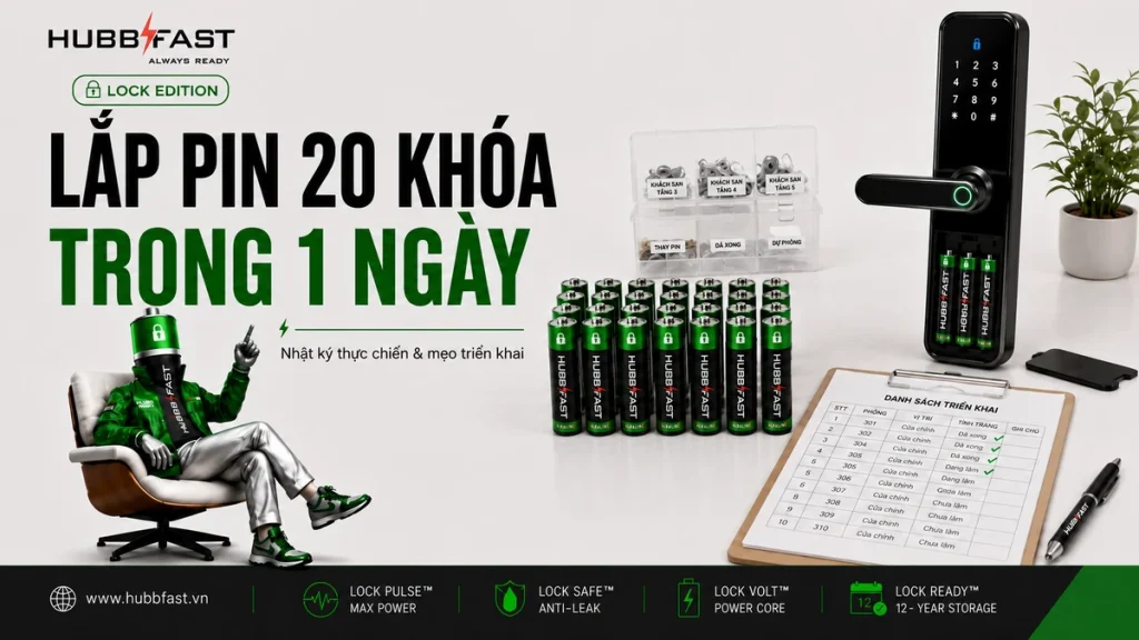 Lắp pin HubbFast Lock Edition cho 20 khóa thông minh trong 1 ngày