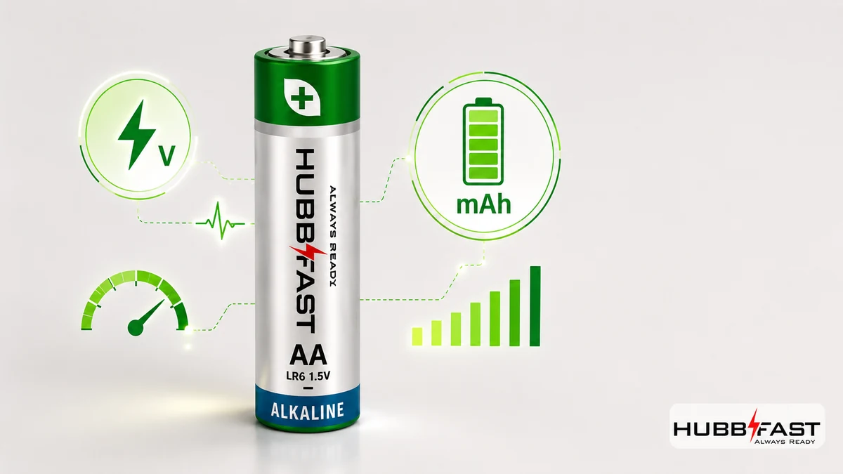 Minh hoa dien ap va dung luong pin Alkaline HubbFast Premium