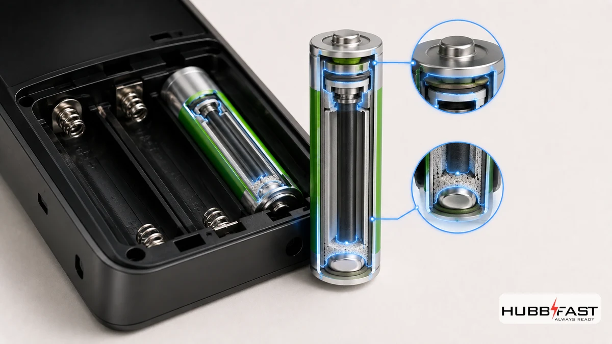 LOCKSAFE™: Tại Sao Pin Không Rò Rỉ Lại Quan Trọng Hơn Bạn Nghĩ? 3 Minh họa lớp chống rò rỉ bảo vệ khoang pin khóa cửa thông minh | HubbFast Lock Edition – Pin kiềm Alkaline cho khóa thông minh